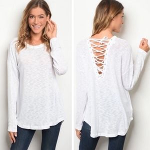 NWT White lace up the back long sleeve top